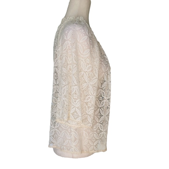 Milly of New York Ivory Lace Eyelet Sheer Tie Neck Blouse - 4 - Picture 4 of 10